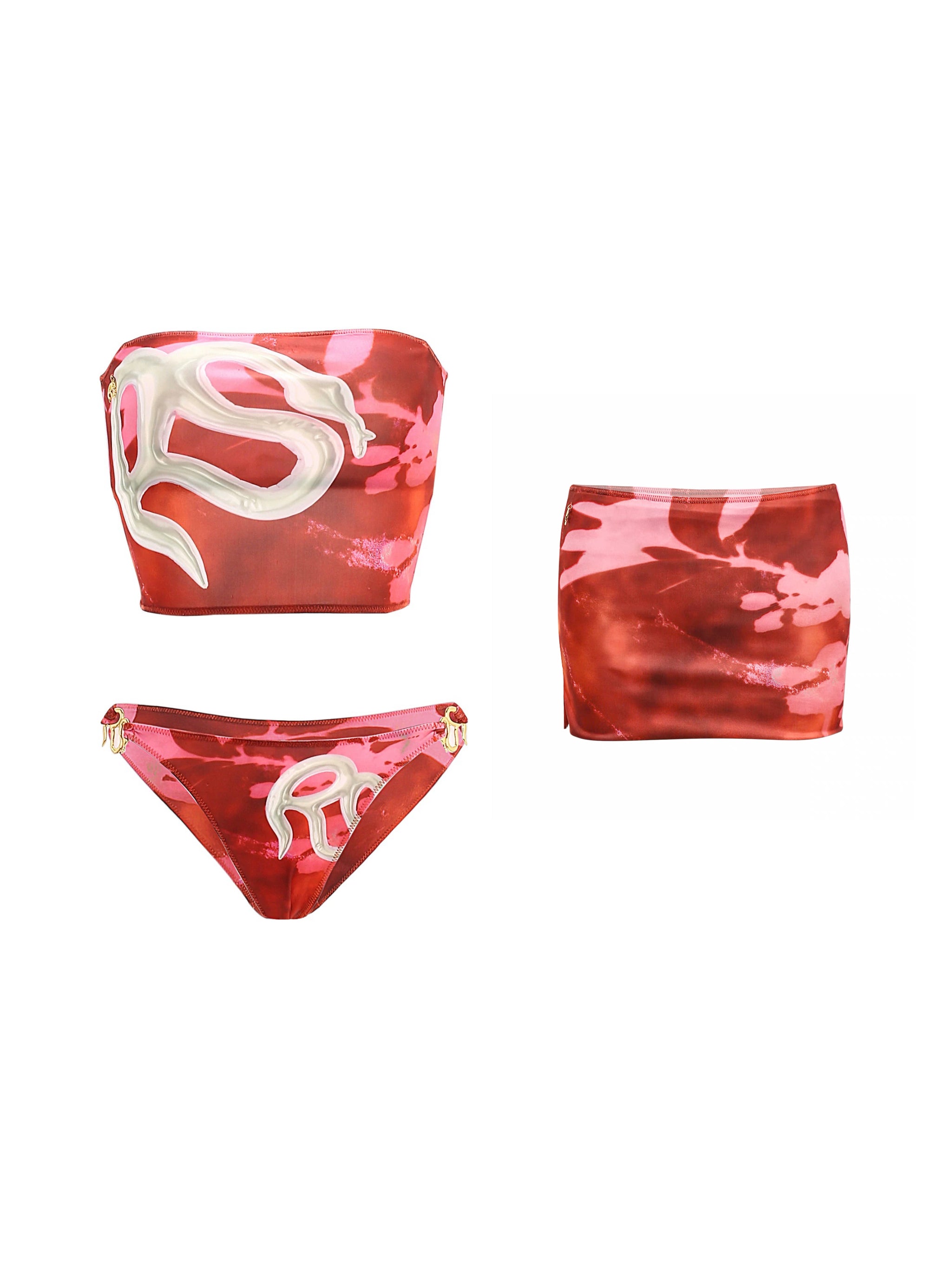 Room SERVICE｜Red Logo Bandeau Bikini Set